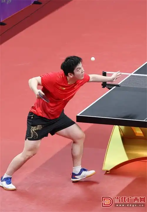 中国队选手樊振东在比赛中发球.记者张友豪摄