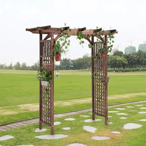 防腐木拱门花架户外花园庭院网格植物爬藤架子碳化木栅栏门葡萄架