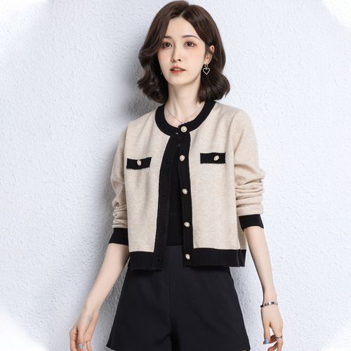 毛衣小外套女短款春秋2022新款羊毛针织开衫低圆领单排扣外搭上衣