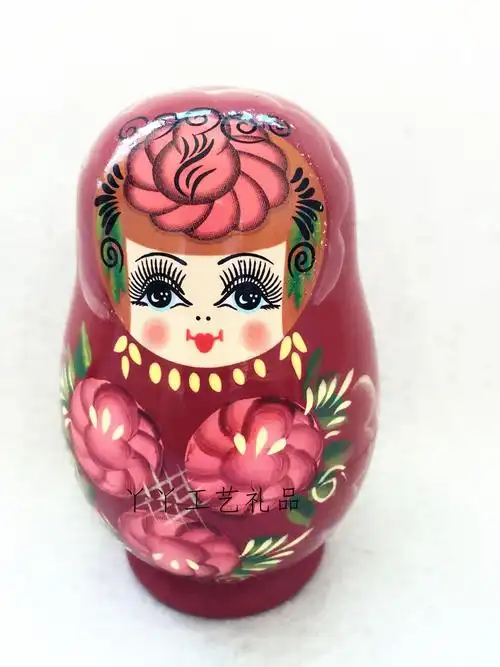 五层小肚红色女孩俄罗斯套娃娃木制玩具工艺礼品生日圣诞礼物定制