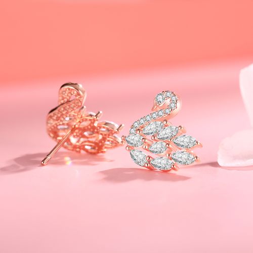 梦祥银s925纯银精致群镶氧化小天鹅耳钉小巧气质耳钉