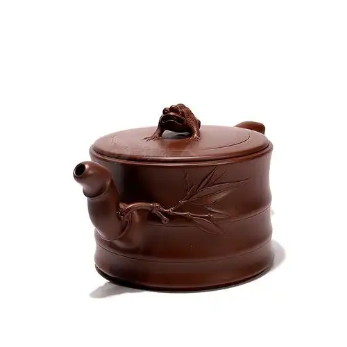 宜兴名家刘方林紫砂壶作品《全手金蟾竹影壶》原矿全手工优惠全场包邮