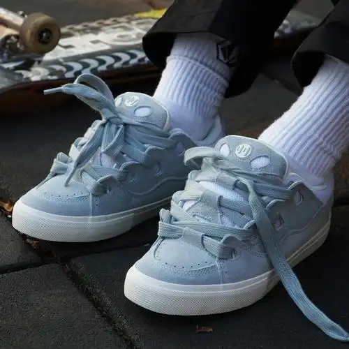 顽刻ollieskate面包鞋冰蓝白拼色复古拼接bake低帮帆布鞋