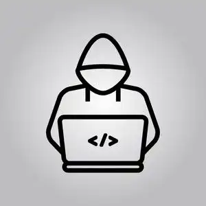 薄艺术线条黑客与笔记本电脑图标照片