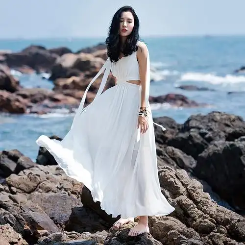 泰国度假旅游连衣裙海边露背沙滩裙波西米亚海滩长裙