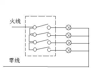 开关控制四个灯,一个四开,有五根线,怎么接啊.最好发图