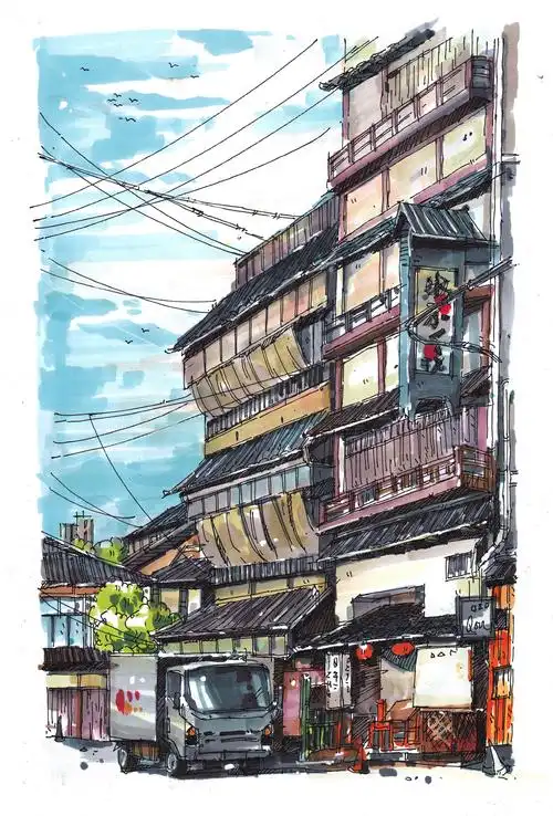 马克笔风景手绘---日本街景