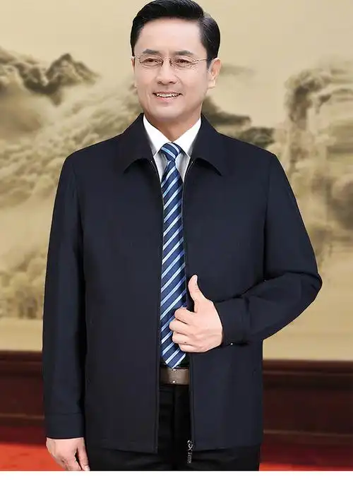 男装外套夹克领导干部加克人省部级官员中老年人爸爸春薄溥款商务 黑