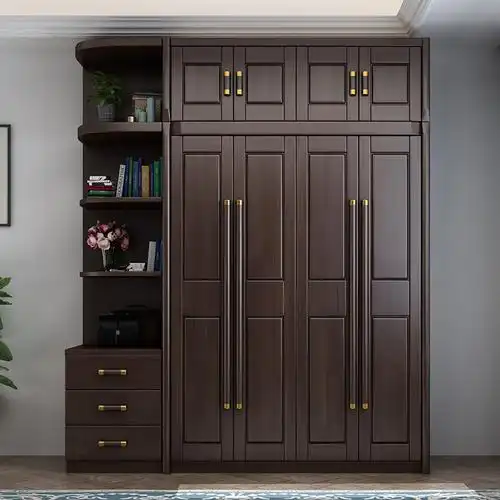 新中式实木衣柜四五六门带柜顶带边柜卧室收纳大衣橱平开家用柜子