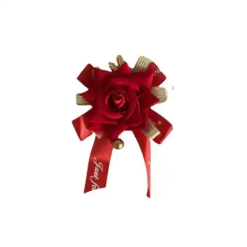 婚庆用品结婚胸花大红酒红色婚礼玫瑰胸花 结婚飘带婚礼婚庆胸花