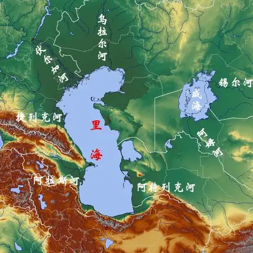 地形图看亚洲一些主要湖泊,世界最深和面积最大的湖泊都在亚洲