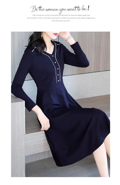 胖mm高端名媛气质连衣裙长袖显瘦遮肉品牌女装黑色长袖l建议115125斤