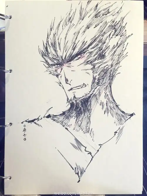 手绘图片黑白悟空_大话西游孙悟空最后扛棍离开背影黑白手稿