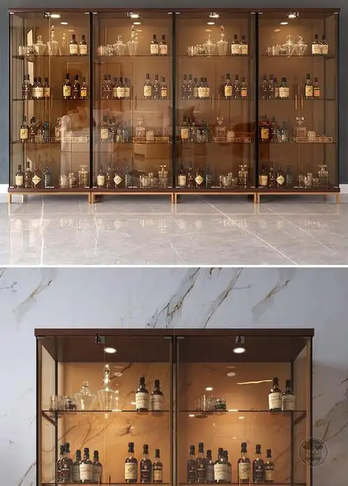 礼品酒柜客厅靠墙意式轻奢小酒柜靠墙客厅茶色钢化玻璃酒柜展示柜现代