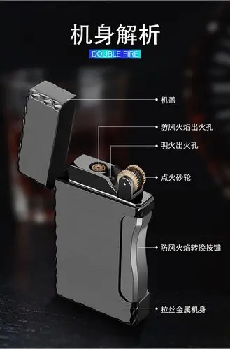 刘艳平pl168个性可变双火砂轮明火侧压直冲打火机创意diy定制火机