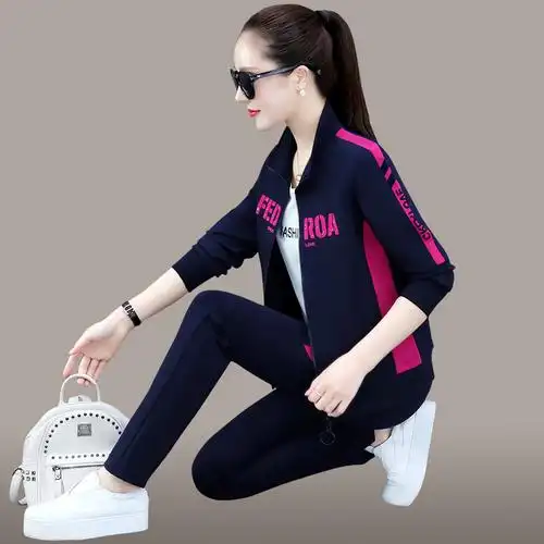 均妮品牌运动服套装女春秋装新款韩版立领长袖卫衣时尚女装宽松大码