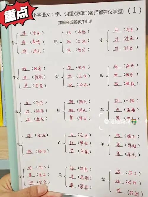 语文重点加偏旁变新字并组词