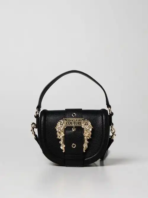 范思哲versacejeanscouture新款女包黑色翻盖搭扣手提单肩包黑色均码