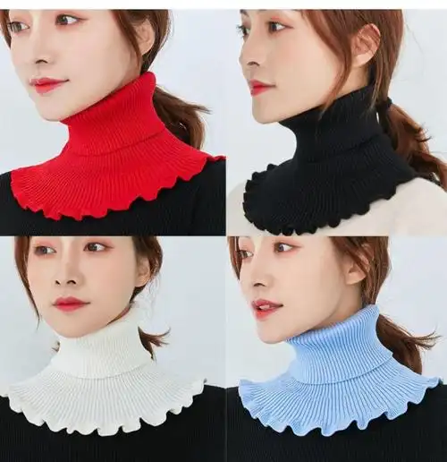 围脖护颈秋冬女士高领套脖新假领子加厚百搭套头色针织假领子六黑色