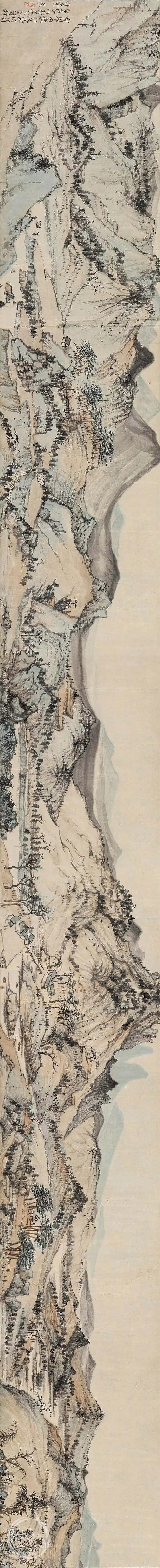 弘仁《山高水长》长卷|山水横卷|芝然斋苏绣艺术品