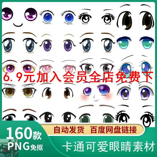 卡通动漫眼睛表情包可爱人物手绘五官大眼睛表情免抠插画素材c847