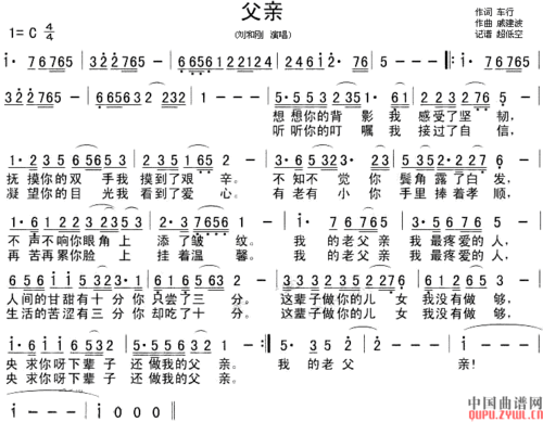 父亲-民歌曲谱- 曲谱 简谱 歌谱 琴谱 总谱 音乐教程