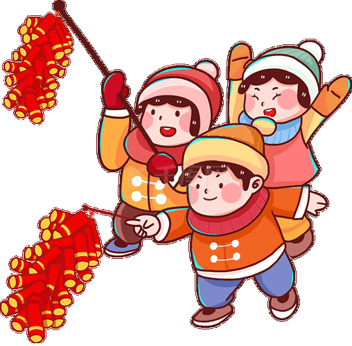 春节新年大年初一放鞭炮小朋友玩耍庆祝动图gif