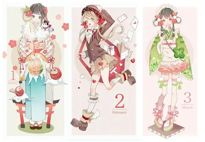 p站美图日本画师しらほ作品十二个月份拟人画