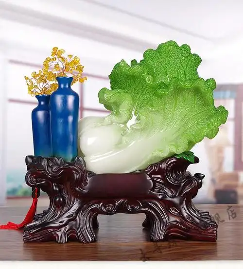 大号玉白菜摆件客厅新房新居乔迁柜装饰开业礼品大号连年发财高31厘米