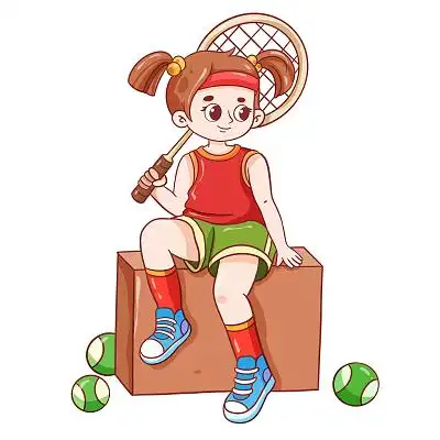 全民健身手绘校园运动会打网球的女生插画