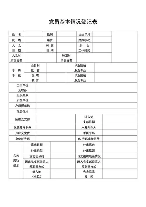 党员个人基本情况登记表