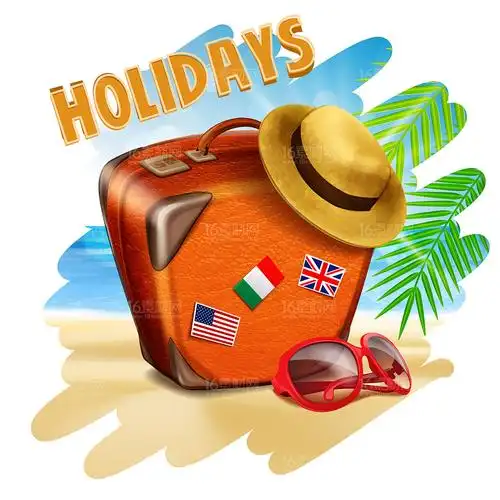 墨镜沙滩海洋椰树蓝天假日旅行休闲度假夏季热带夏令营卡通矢量素材