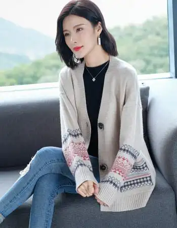 女士冬天羊毛加厚毛衣外套百搭保暖开衫毛线衣针织衫女秋短款宽松大号