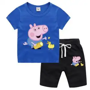 小猪佩奇乔治儿童套装宝宝纯棉衣服男童短袖t恤3女童夏季牛仔短裤