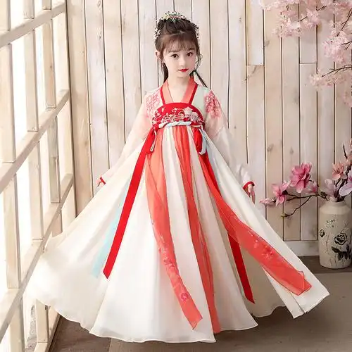 儿童古装汉服女童儿童古装女汉服女装公主长裙新款女童汉服拖尾宫廷