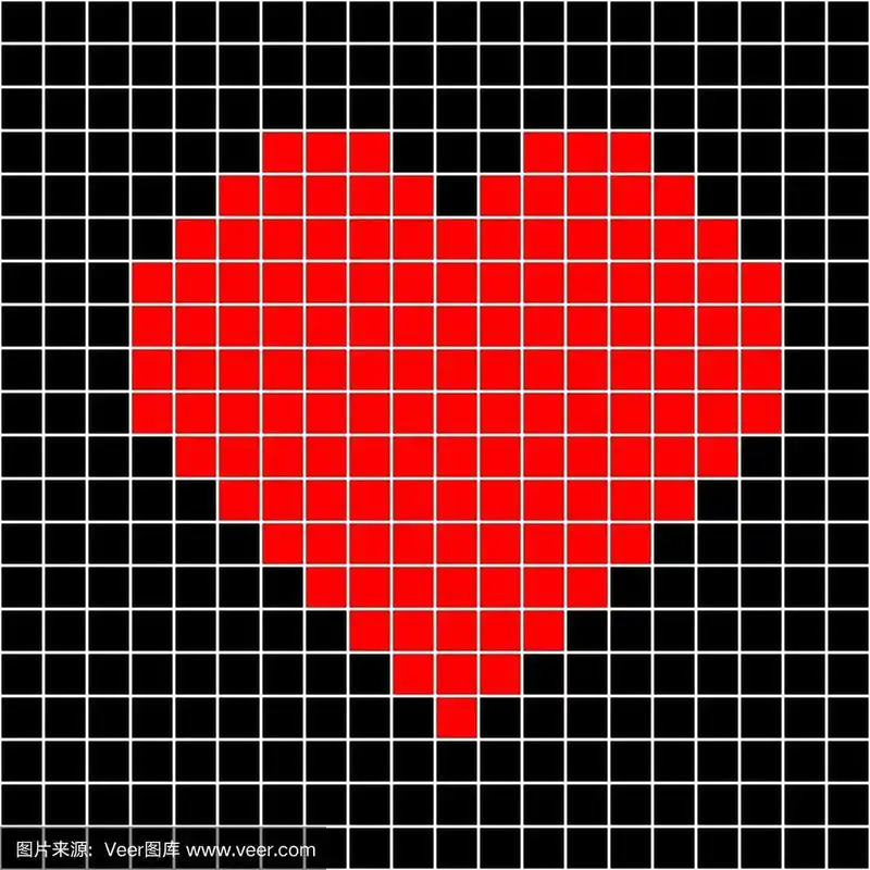 十字绣心形图案向量,马赛克红色心形图案