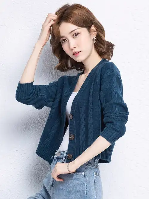 高腰毛衣女短款时尚薄款新款2022爆款今年流行的开衫针织外套春秋