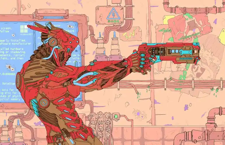 平涂上色的赛博朋克机械人