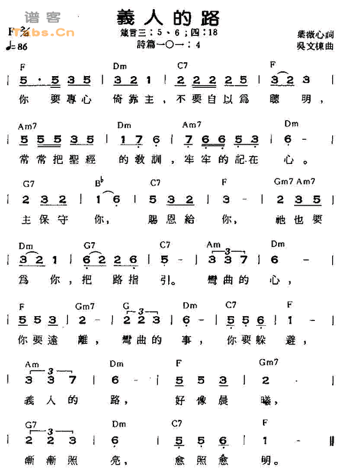 义人的路 ver1吉他谱该歌谱演奏者为神的儿女