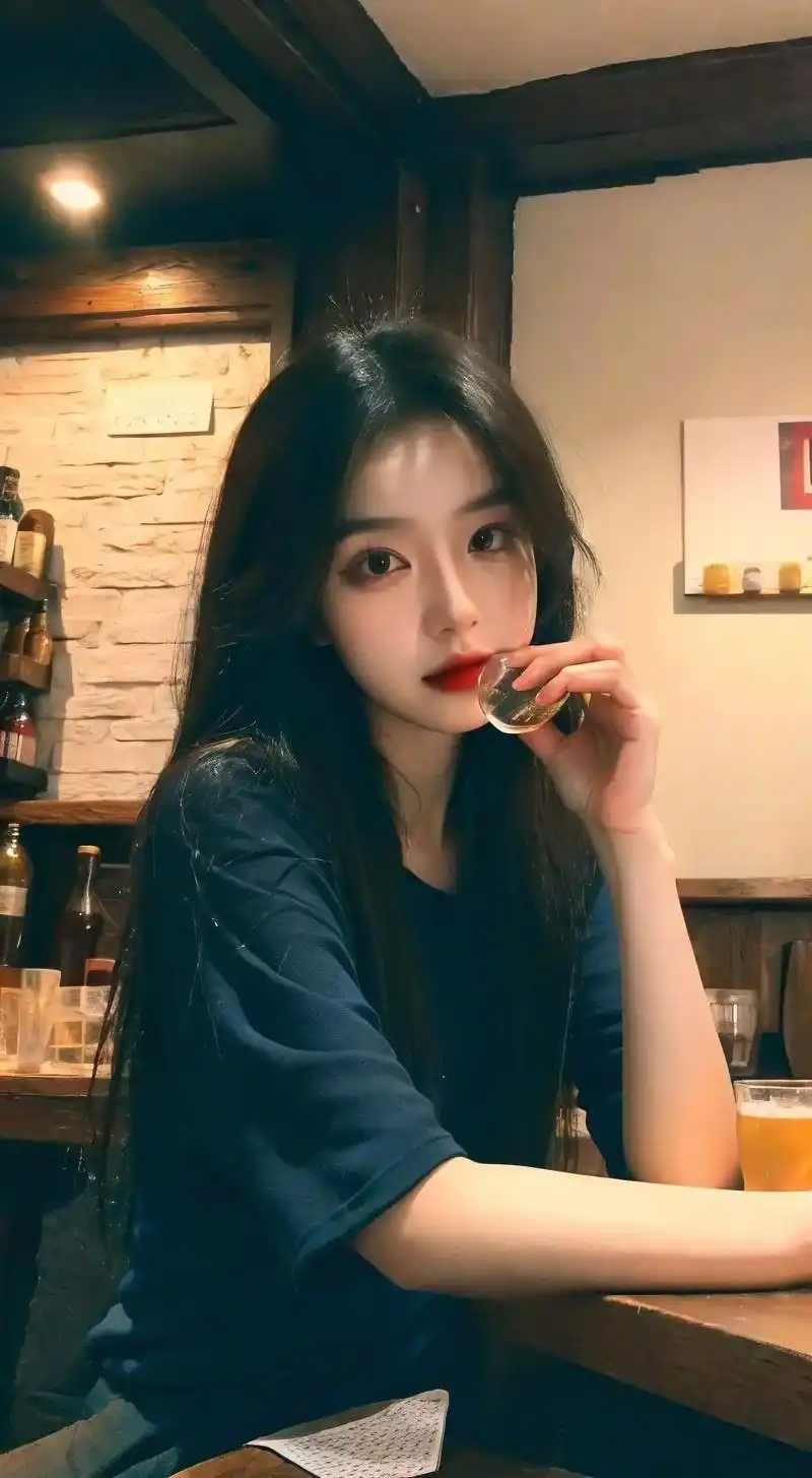 美女坐在小酒馆里喝酒手握酒杯的背影#清纯甜美 #高清壁纸 # - 抖音