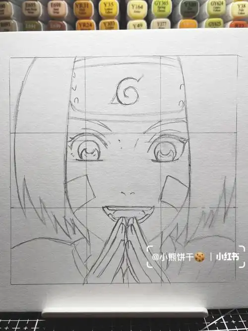 手绘火影忍者琳附线稿过程