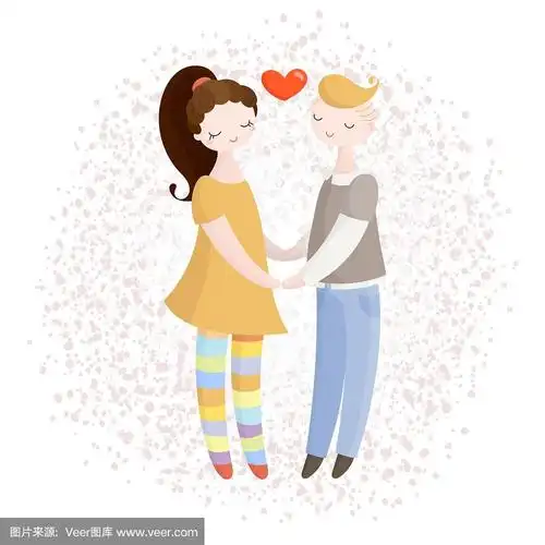 幸福的卡通情侣在相爱.浪漫涂鸦的人.