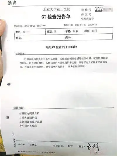 被打保安的医院诊断书