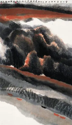 贾又福太行山色镜心设色纸本