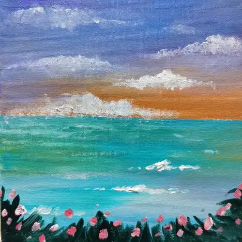 丙烯画天空和大海