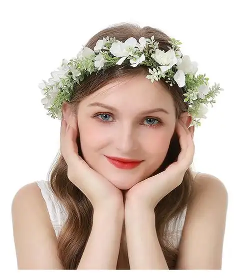 跨境新款花冠森系写真 仿真花头饰绿植花卉皇冠新娘度假婚礼头花