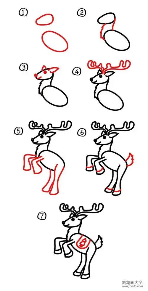 简笔画教程圣诞鹿简笔画步骤图