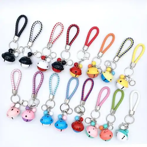 创意编织皮绳铃铛钥匙扣糖果色情侣包挂件义乌小商品地摊礼品批发