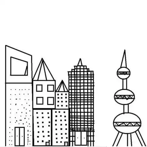 美丽又简单的城市风景儿童画简笔画房子轮廓祖国的城市日新月异城市