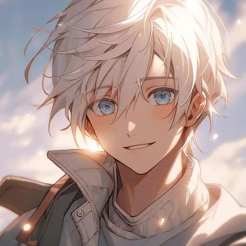 动漫男头白毛阳光少年